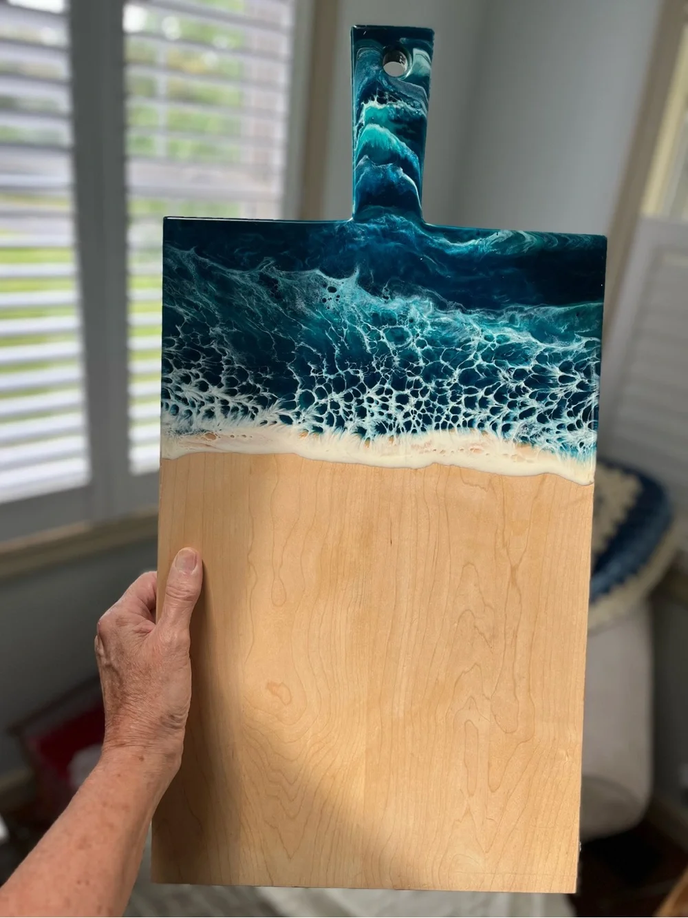 Resin Ocean Wave Cutting Board in Deep Teal & White